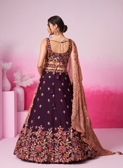 Nakshatra Burgundy Blue Embroidery Lehenga