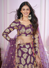Nakshatra Purple Party Wear Sequence Lehenga