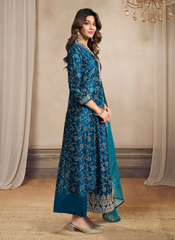 Nakshatra Teal Blue Banarsi Silk Anarkali Suit