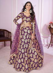 Nakshatra Purple Party Wear Sequence Lehenga