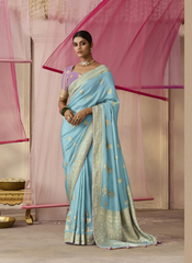 Nakshatra light blue silk saree