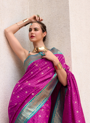 Nakshatra Magenta and Blue Silk Saree