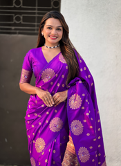 Nakshatra Purple Soft Silk Dual Zari Saree
