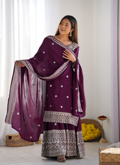 Nakshatra Ready to Wear Wine Sharara Suit