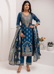 Nakshatra Readymade Teal Blue Silk Suit