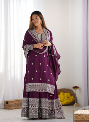 Nakshatra Ready to Wear Wine Sharara Suit