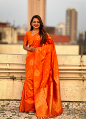 Nakshatra Orange Soft Silk Dual Zari Saree