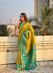 Nakshatra Green Ikkat Patola Silk Saree