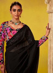 Nakshatra Black Glass Tissue Saree