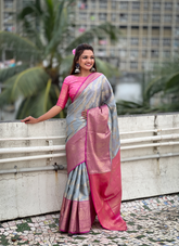 Nakshatra Light Grey Tissue Silk Saree