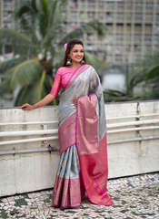 Nakshatra Light Grey Tissue Silk Saree