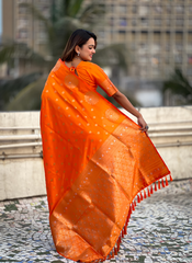 Nakshatra Orange Soft Silk Dual Zari Saree