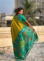 Nakshatra Green Ikkat Patola Silk Saree
