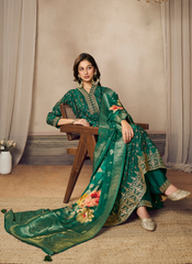 Nakshatra Green Banarsi Silk Anarkali Suit