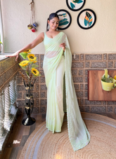 Nakshatra Pista Sequenced Cut Work Saree