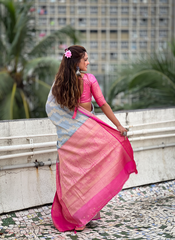 Nakshatra Light Grey Tissue Silk Saree