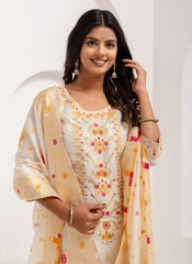 Nakshatra Readymade White Silk Suit