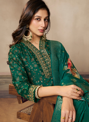 Nakshatra Green Banarsi Silk Anarkali Suit