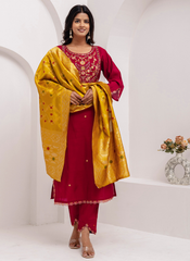 Nakshatra Maroon Readymade silk suit