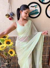 Nakshatra Pista Sequenced Cut Work Saree
