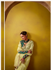 Nakshatra Light Yellow Glass Tissue Saree