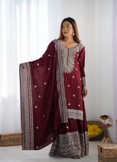 Nakshatra Ready to Wear Maroon Sharara Suit
