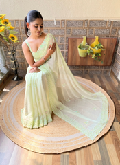 Nakshatra Pista Sequenced Cut Work Saree