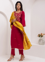 Nakshatra Maroon Readymade silk suit