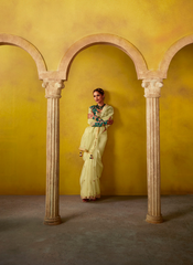 Nakshatra Light Yellow Glass Tissue Saree
