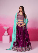 Nakshatra Burgundy Embroidery Lehenga