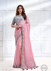 Nakshatra Pink Crepe satin Silk saree