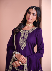 Nakshatra Purple Dola Silk Palazzo Suit