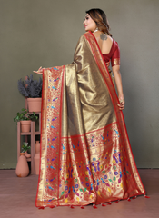 Nakshatra Brown Banarasi Tissue Silk Saree