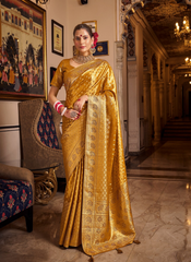 Nakshatra Mustard weaved Tissue silk saree