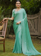 Nakshatra Sea Green Party wear sari