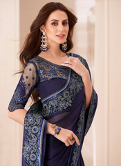 Nakshatra Blue Chiffon Saree