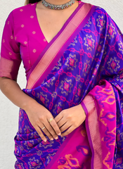 Nakshatra Royal Blue Ikkat Patola Silk Saree