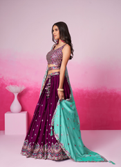 Nakshatra Burgundy Embroidery Lehenga
