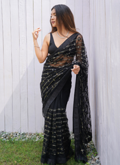 Nakshatra Black Sequence Net Saree