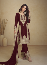 Nakshatra Maroon Stylish Party wear Suit