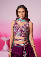 Nakshatra Burgundy Embroidery Lehenga