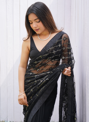 Nakshatra Black Sequence Net Saree
