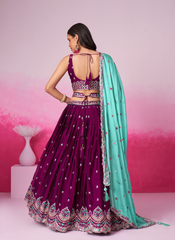 Nakshatra Burgundy Embroidery Lehenga