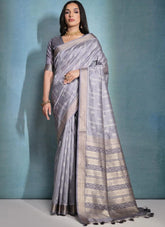 Grey Handloom Silk Sari