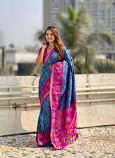 Nakshatra Blue Ikkat Patola Silk Saree