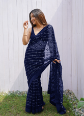 Nakshatra Blue Sequence Net Saree