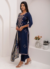 Nakshatra Nevy Blue Readymade Silk Suit
