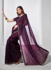 Nakshatra Wine Party Wear Chiffon Saree