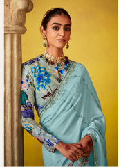 Nakshatra Light Blue Glass Tissue Saree