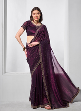 Nakshatra Wine Party Wear Chiffon Saree